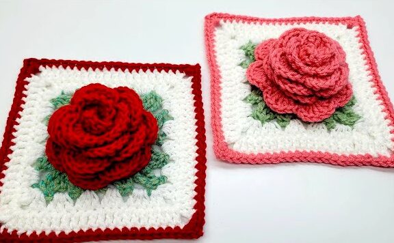 Crochet Rose Granny Square Bedspread Pattern