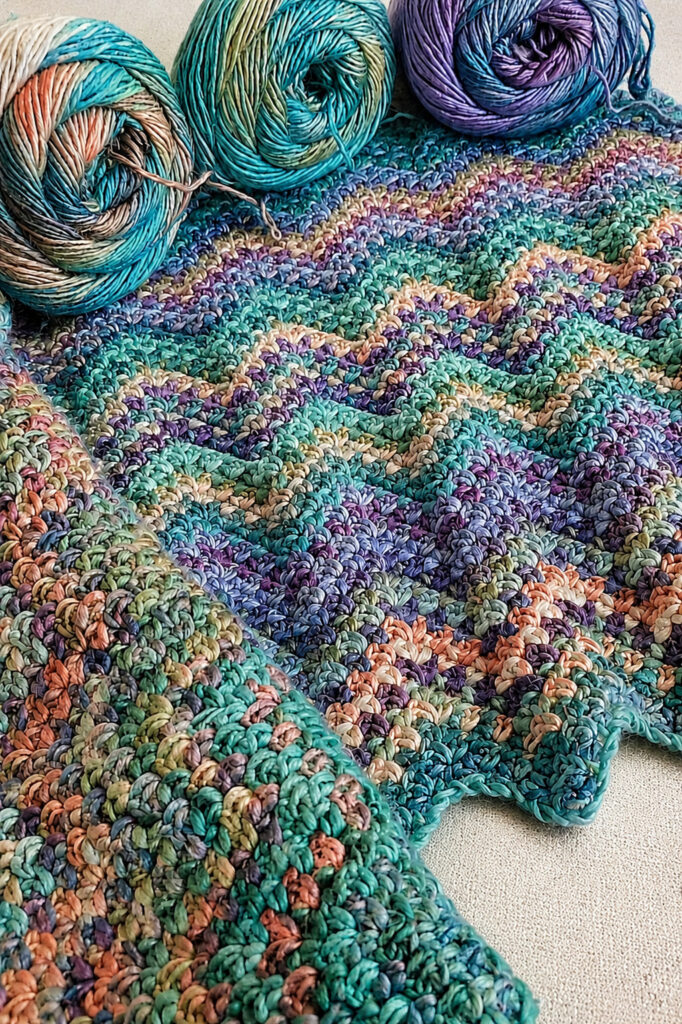 Moss Stitch Ripple Crochet Blanket