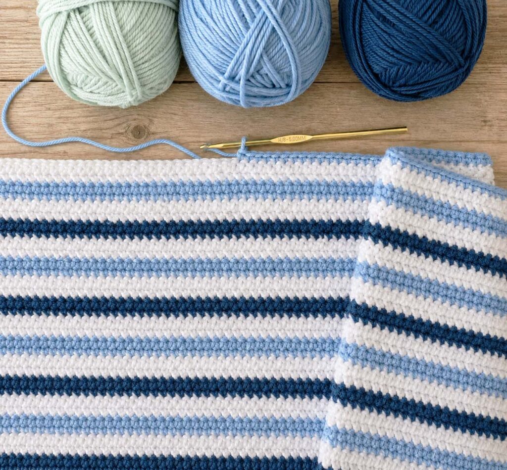 Crochet Teal Stripes Baby Blanket