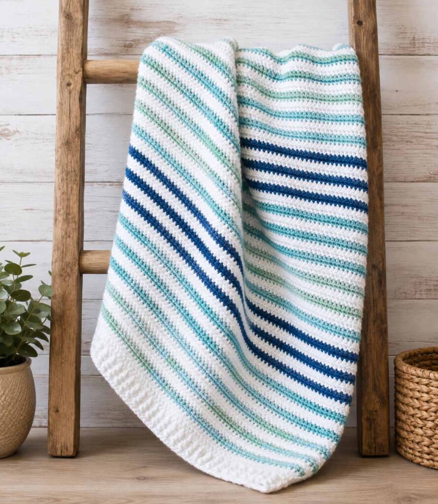 Crochet Teal Stripes Baby Blanket