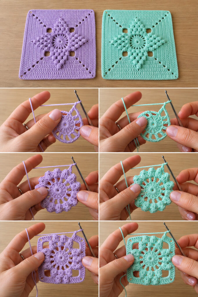 Popcorn Stitch Flower Square