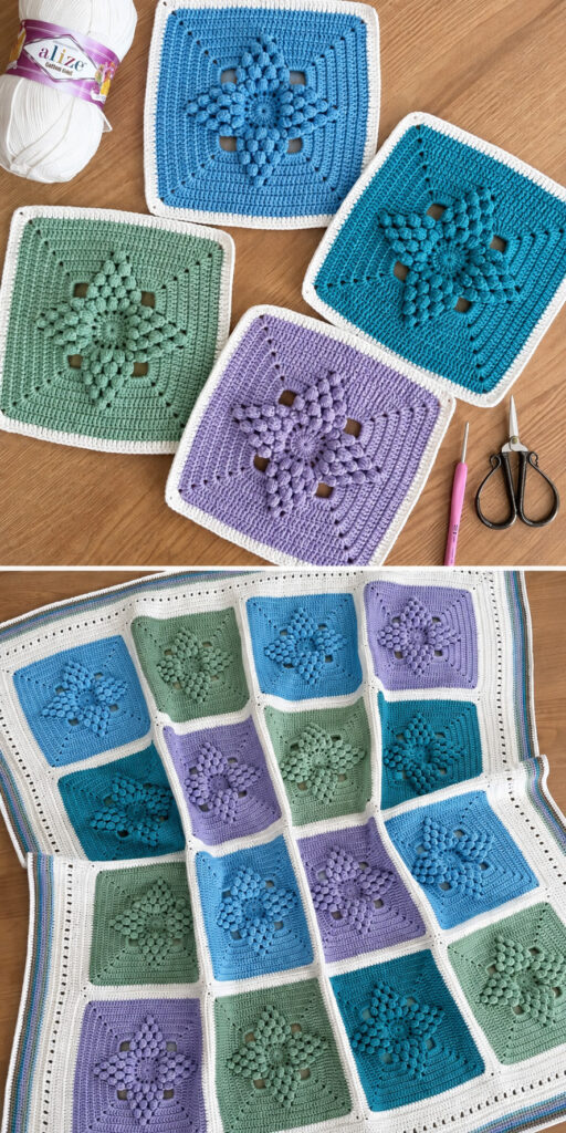 Popcorn Stitch Flower Square