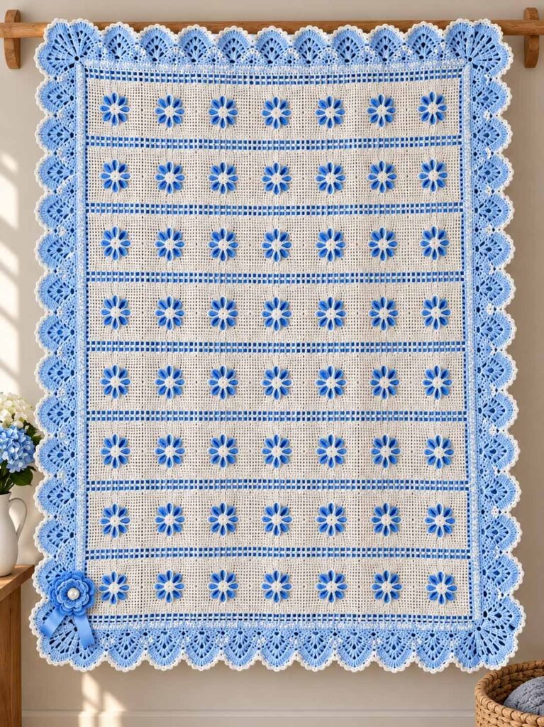 Vintage Floral Filet Lace Blanket