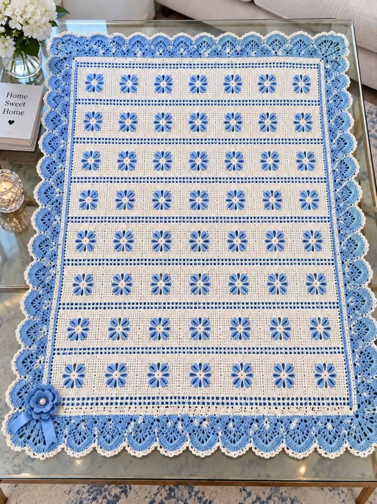 Vintage Floral Filet Lace Blanket
