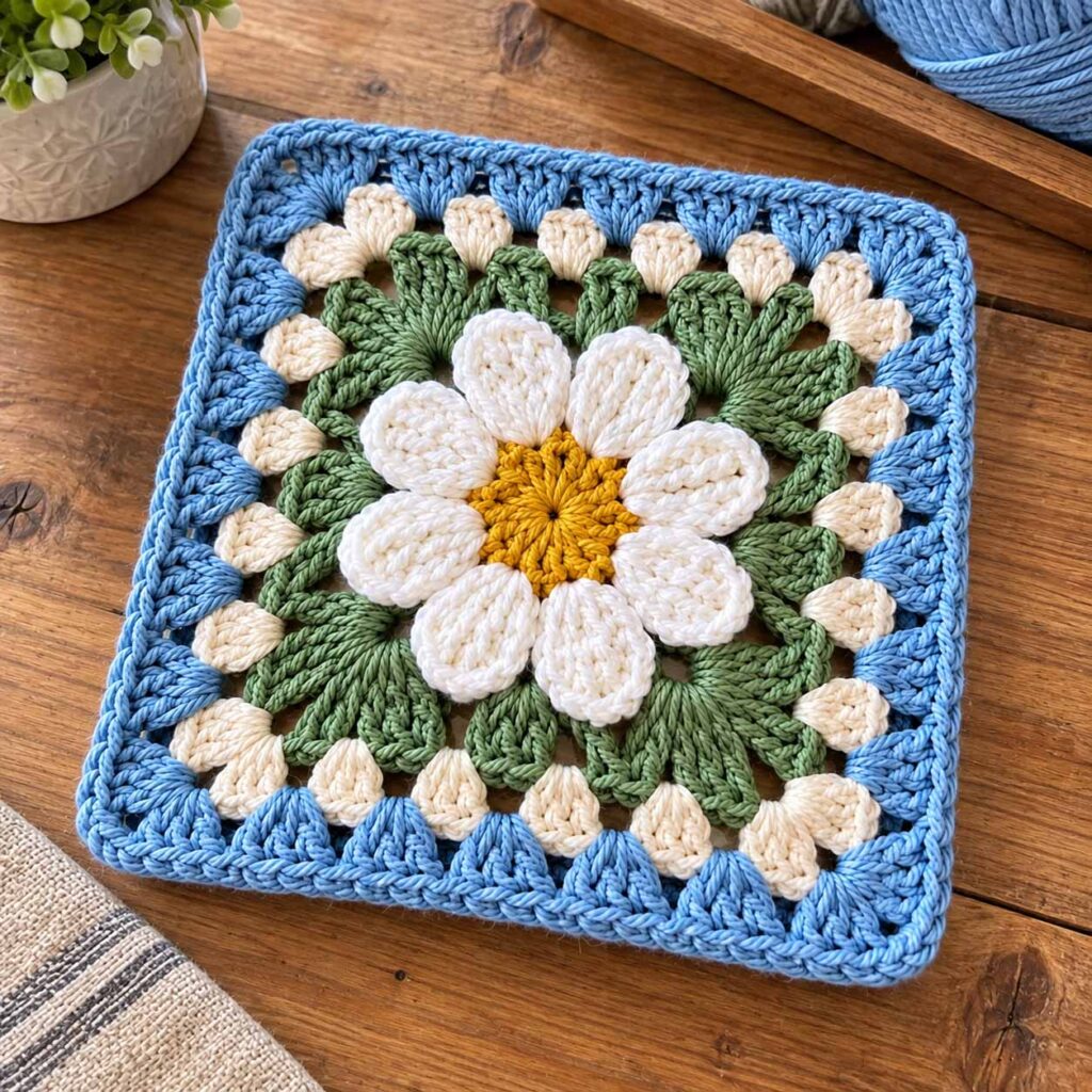 Vintage Raised Daisy Floral Granny Square
