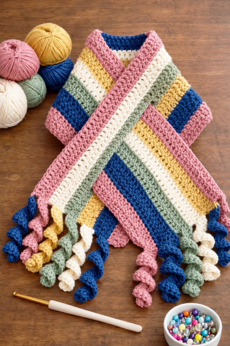 Rainbow Curly Shirley Scarf crochet pattern
