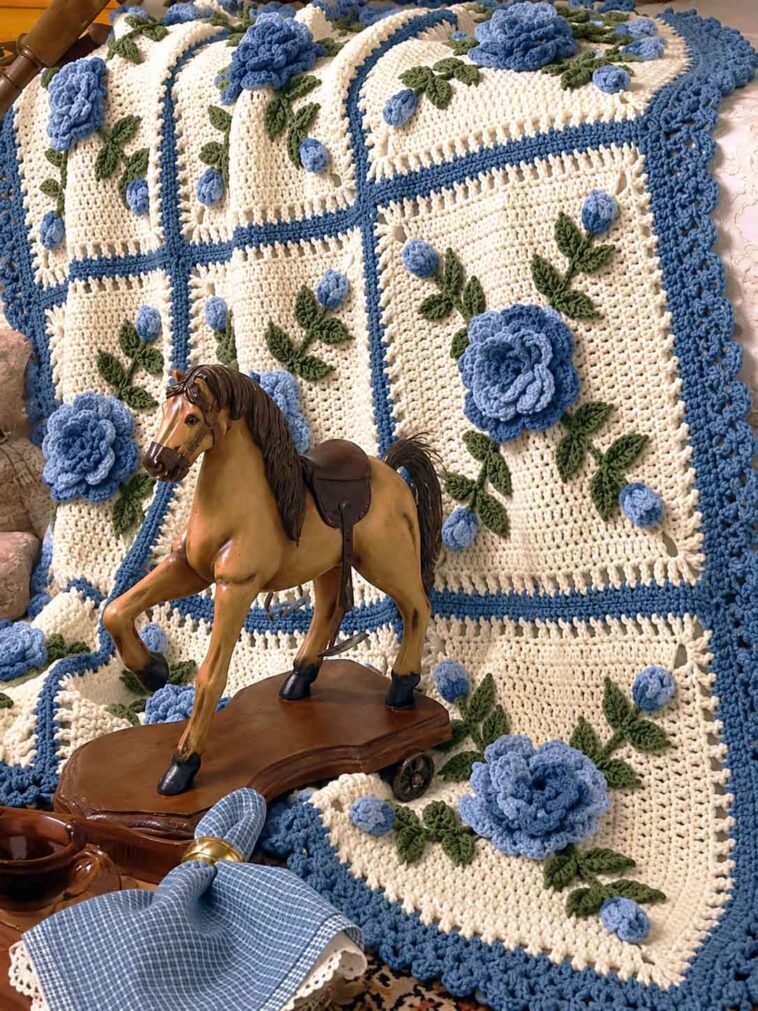 Afghan Crochet Blanket with Roses