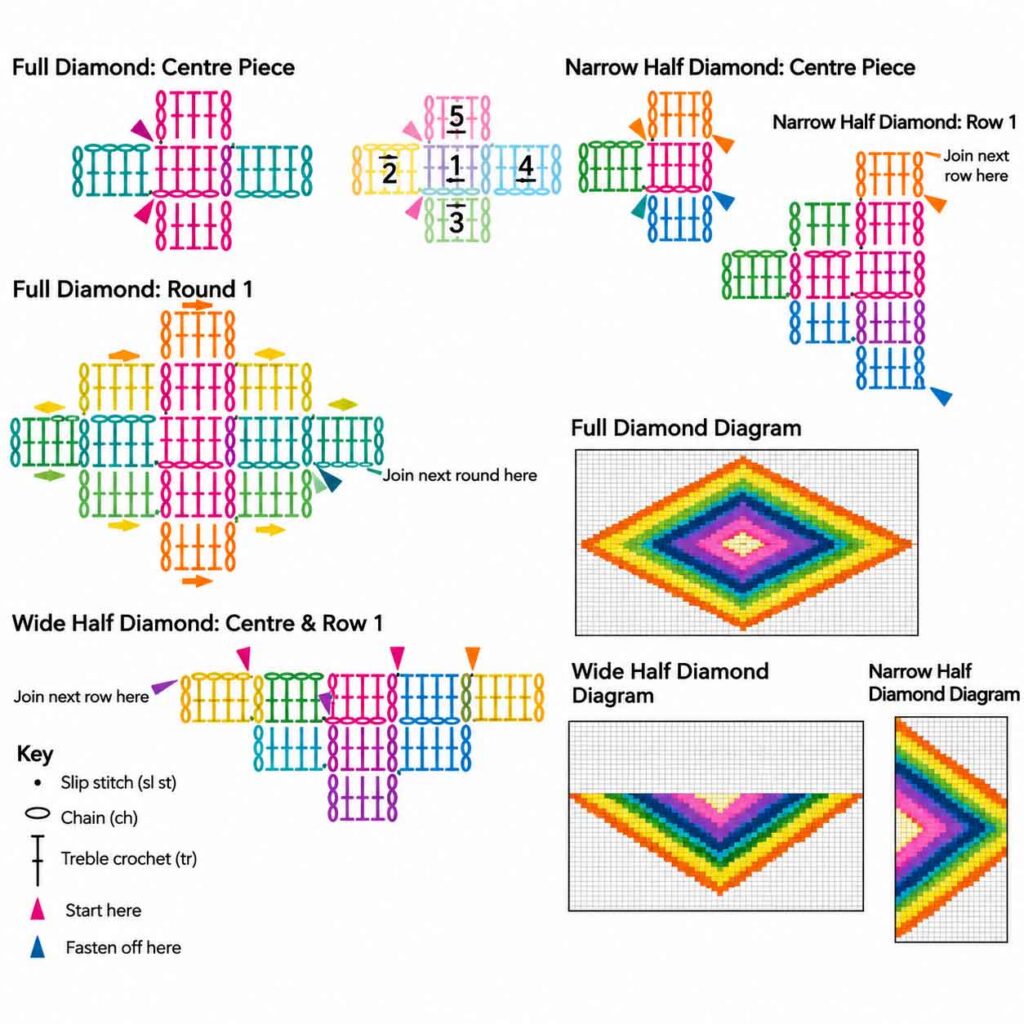 Crochet diamond motif diagram