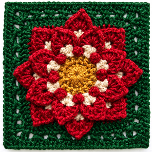Crocodile Stitch Dahlia Afghan Block Pattern