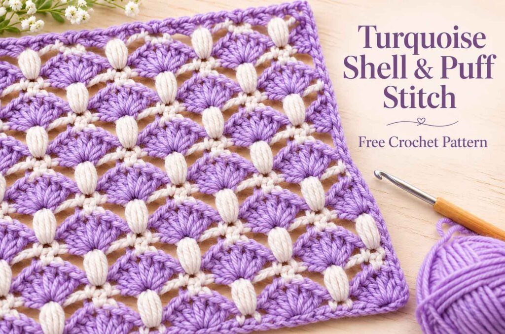 Turquoise Shell & Puff Crochet Stitch