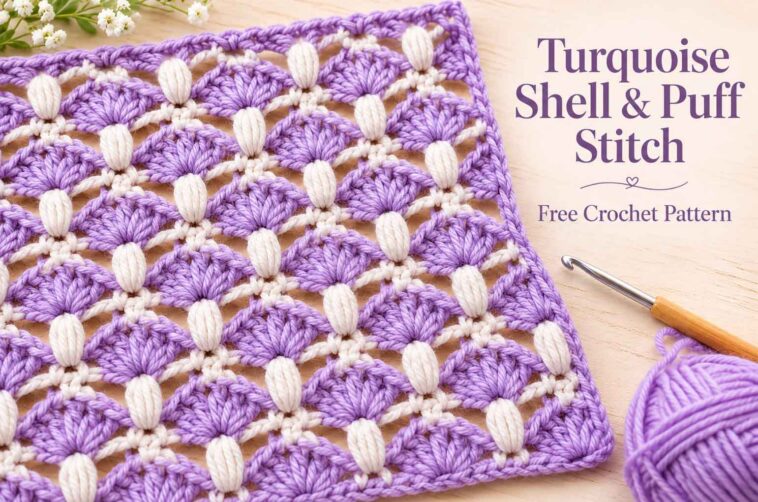 Turquoise Shell & Puff Crochet Stitch